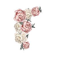 Sticker decorativ model floral pentru perete, 91x35 cm, bujori bej si roz