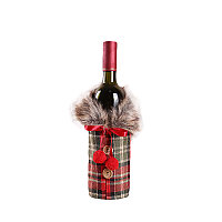 Set 2 huse pentru sticla de vin cu fundita, din material textil, culoare rosu