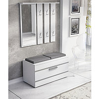 CUI501 - Cuier 85 cm, 6 agatatori haine, hol, lada pantofi, pantofar cu oglinda - Alb / Culoarea Stejar /