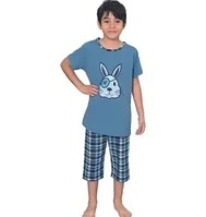 Pijama băieți, mânecă scurtă , imprimeu haios cu iepure, blue