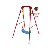 Set de gradina 3in1 pentru copii Leagan cu Cos de Baschet metalic culoare Rosu