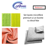 Set lavete microfibră premium și un burete cu două fețe