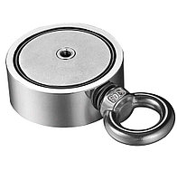 Magnet neodim oală D 60 mm cu două cârlige inelare și două fețe x 120 kg - magnet fishing