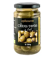 Masline verzi bio umplute cu usturoi in saramura, 320g Epikouros