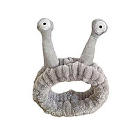 Bentiță cosmetică tip melc plușată și moale, Ecarla, 20x5 cm, gri