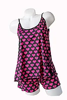 Pijama dama, microfibra imprimata, elastica, negru cu inimioare, Pinky Heart, BLD by Exclusive