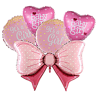 Set 5 baloane folie, 45cm - 80cm, it's a girl - baby girl, roz, Ropet