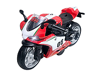 Motocicleta din metal, Sunete si lumini, Functie pull-back, Rosu, 17cm, Ergino