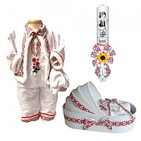 Set hainute botez cu trusou si lumanare personalizata Baietel Denikos® C9009 decor traditional NIK5447