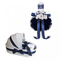 Pachet Trusou botez in landou si lumanare cu ursuleti in decor bleumarin Baieti Denikos® 41 - NKO1555