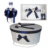 Set Trusou botez pentru Baieti cu lumanare si cutie trusou Denikos® 13 ingeras si fundita bleumarin NKO1630
