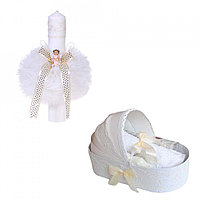 Set trusou botez si lumanare glob cu ingeras Unisex decor ivoire Denikos® 162 - NKO1717