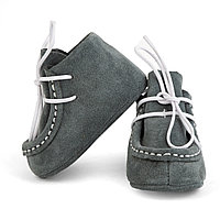 Botosei mocasini bebe din piele naturala Baby Fox Gri Deschis cu siret uni - FOX10312-71-1