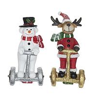 Set Cerb si om de zapada pe segway, cu sclipici, rasina, 7.5 x 6 x 15.5 cm, rosu, alb