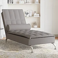 Șezlong de masaj cu sprijin, gri taupe, material textil
