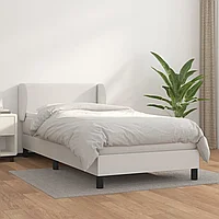 Pat box spring cu saltea, alb, 90x200 cm, piele ecologică