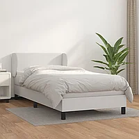 Pat box spring cu saltea, alb, 100x200 cm, piele ecologică