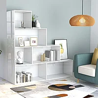 Bibliotecă/Separator, alb lucios, 155x24x160 cm, lemn prelucrat