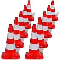 Conuri de trafic reflectorizante, roșu și alb, 50 cm, 10 buc.