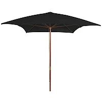 Umbrelă de soare cu stâlp din lemn, negru, 200x300 cm