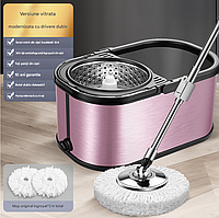 Set galeata mop cu centrifuga si rotatie 360 de grade din inox inoxidabil, Arvada MagicClean, galeata ovala,