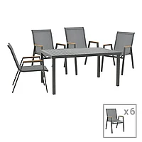 Set de masă Azelie-Kliton din 7 piese din țesătură antracit-aluminiu antracit 77x55x94cm 55x77