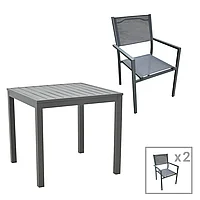 Masa de dining Moly - Kliton, set de 3 piese pakoworld din aluminiu antracit si textilene in nuanta antracit,