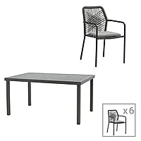 Masă de dining Kherson-Kliton și 7 scaune din aluminiu și șnur pakoworld în nuanță antracit 150x80x74cm 80x150