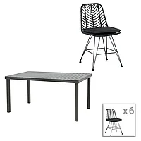 Masa de dining Naoki-Kliton II set de 7 pakoworld din aluminiu antracit si pe rattan in nuanta neagra