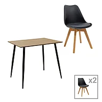 Set de masă Gaston-Cuba pakoworld din 5 piese din pp-mdf în culoarea neagră-Sonoma 70x70x75cm 70x70