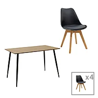 Setul de masă Gaston-Cuba pakoworld din 5 bucăți pp-mdf în culoarea neagră-Sonoma, 120x70x76cm 70x120