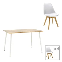 Masa de dining Gaston-Cuba pakoworld din 5 piese pp-mdf in alb-Sonoma culoare 120x80x75cm 80x120