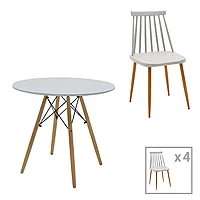 Set de masă de dining Aurora-Julita pakoworld din 5 bucăți pp-mdf în culoare Gri-Natural D80x73cm 80x80