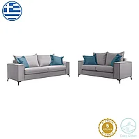 Set canapea Verona din 2 piese, din material Gri deschis cu perne albastre 93x173