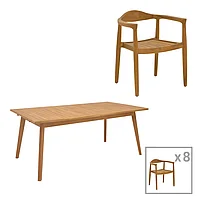 Set de dining 9 piese Ganny-Pino din lemn de tec pakoworld în nuanță Naturală 180/240x100x75cm 100x240