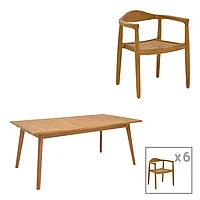Set de dining 7 piese Ganny-Pino din lemn de tec pakoworld în nuanță Naturală 180/240x100x75cm 100x240