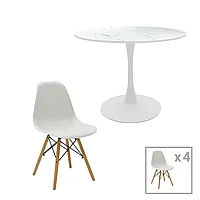 Set de masă de 5 piese Julita-Balou I pakoworld din pp-mdf în culoarea marmurei albe D120x75cm 120x120