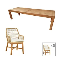 Set de masa Dining 9 piese Elaiza-Pablo din lemn de tec pakoworld in nuanta Natural 240x100x76cm 100x240