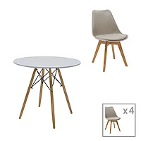 Set de masă de dining Julita-Gaston din 5 piese din MDF și lemn de fag pakoworld în nuanțe de Gri-alb-Natural