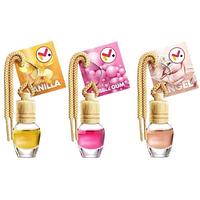 Set 3 odorizante auto in sticla cu snur si capac din lemn, aroma Vanilie, Bubble Gum si Angel, 8 ml