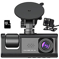 Camera Auto De Bord DVR, Full HD 1080P, 3 Lentile, Camp Vizual Ultra-Larg De 170°, IPS Display 2", Night Vision, Inregistrare Dubla, Loop Recording, G-sensor, Detectare Miscare, Card 64GB, Negru
