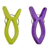 Set Cârlige Prosoape șezlong, 2 Bucăți, Culoare Mov și Verde Lime, Lungime 16cm, Plastic