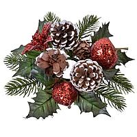 Inel Decorativ Crăciun, Conuri Pin Mar Para, Glitter Roșu, 20 cm