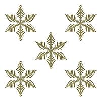Set Ornamente Brad Crăciun, Fulgi Bej cu Glitter, 10cm, 5 Bucăți