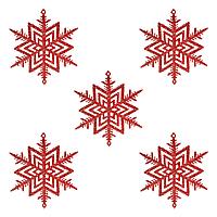 Ornament Brad Crăciun, Fulg Glitter, Set 5 Bucăți, Culoare Roșu, Dimensiuni 10x10 cm, Material Plastic