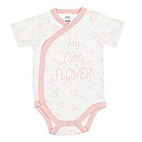 Body Bebeluși, Model "My Little Flower", Bumbac, Alb cu Flori Roz, Mâneci Scurte, 0-6 Luni