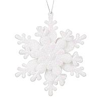 Ornament Brad Crăciun 3D, Fulg Zăpadă, Glitter Alb Holografic, 10x10cm, Plastic