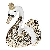 Figurina Decorativă de Crăciun, Lebada, Spumă, Alb, Glitter Auriu, Coroană, 23 cm