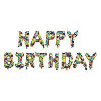 Set Baloane Petrecere, 13 Bucăți Folie Metalizată, Litere "Happy Birthday", Dimensiune 23x35 cm, Multicolor