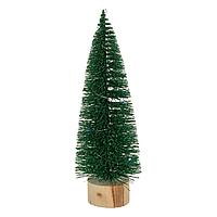 Brad Decorativ Crăciun, Model LED, Culoare Verde, Înălțime 24cm, Bază Lemn, Glitter